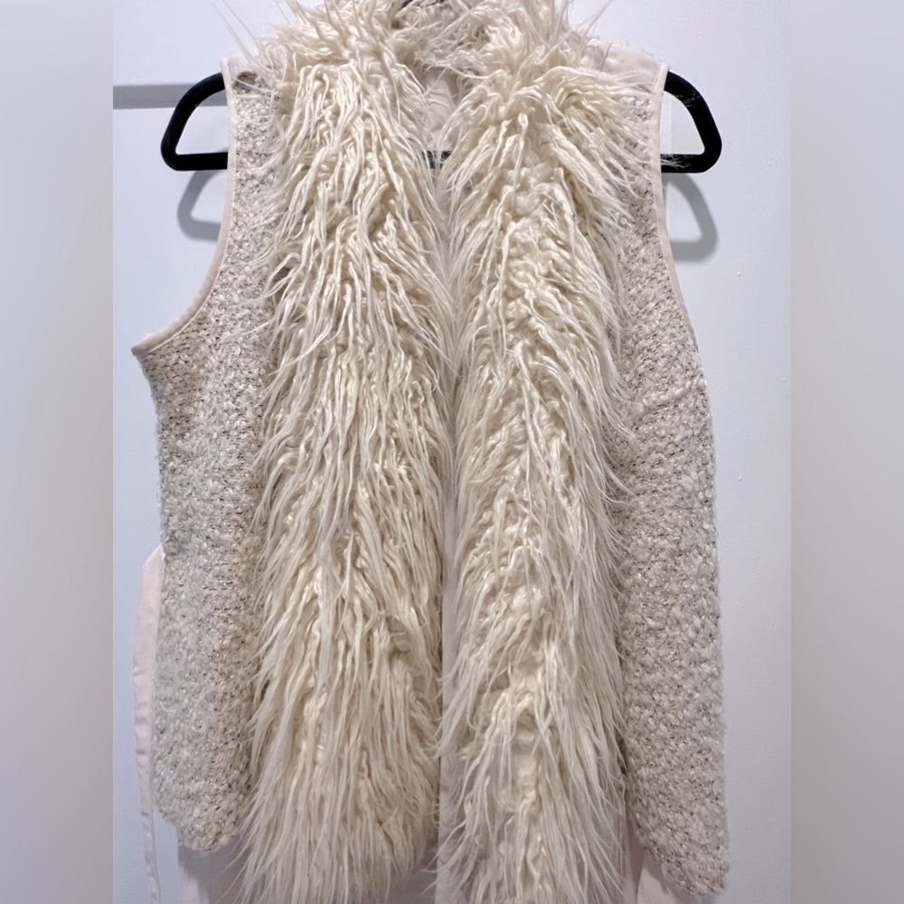 Ivory Bouclé Vest with sash belt